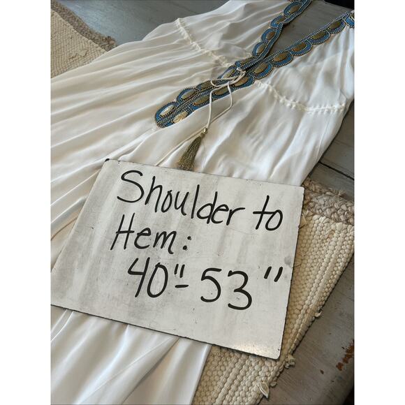 Asa Kaftans White Halter Dress Gold Turquoise Beading Size L / XL High Low - Picture 7 of 10